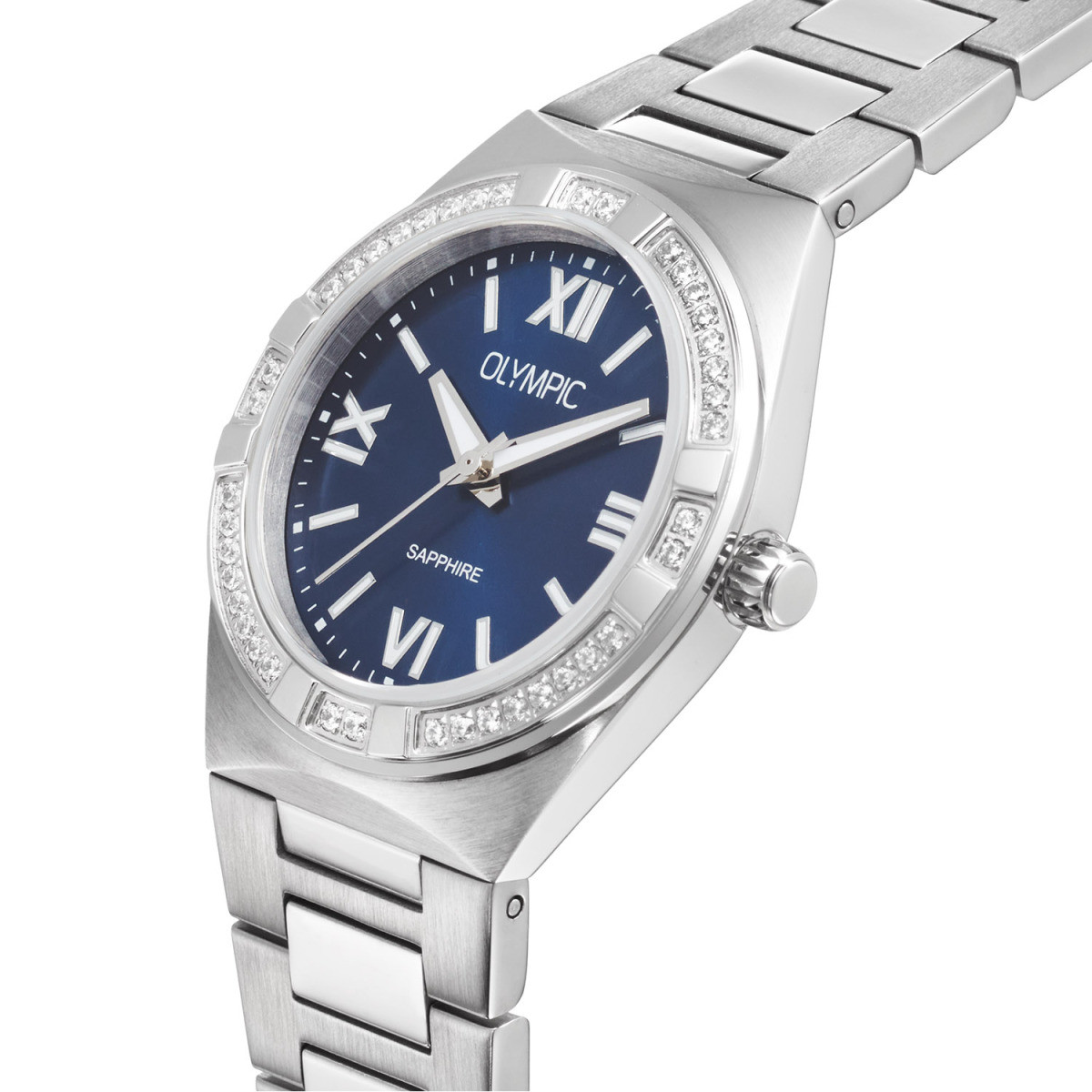 Olympic Shine OL73DSS004 dameshorloge van staal met blauwe wijzerplaat - Ø 29 mm