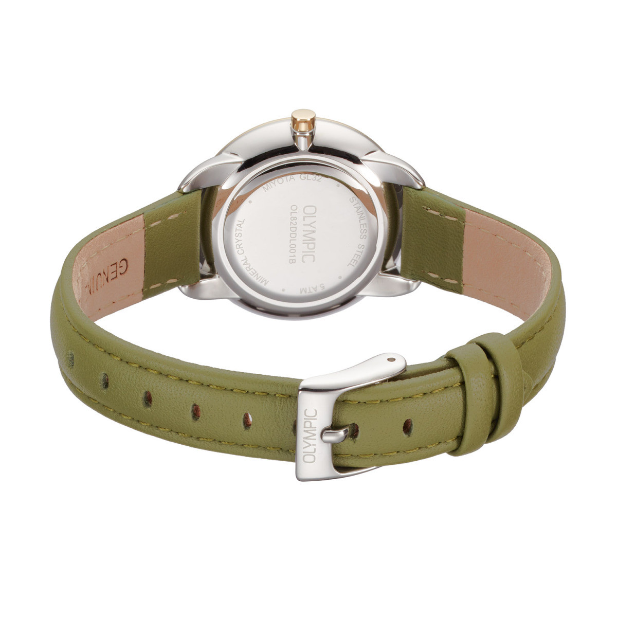 Olympic Sofia OL82DDL001B zilverkleurig dameshorloge met groene leren band - Ø 31 mm