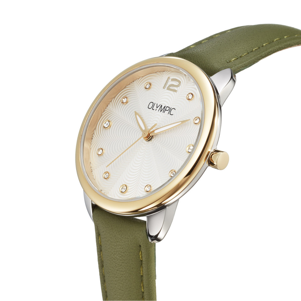 Olympic Sofia OL82DDL001B zilverkleurig dameshorloge met groene leren band - Ø 31 mm