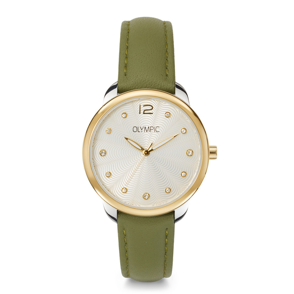 Olympic Sofia OL82DDL001B zilverkleurig dameshorloge met groene leren band - Ø 31 mm