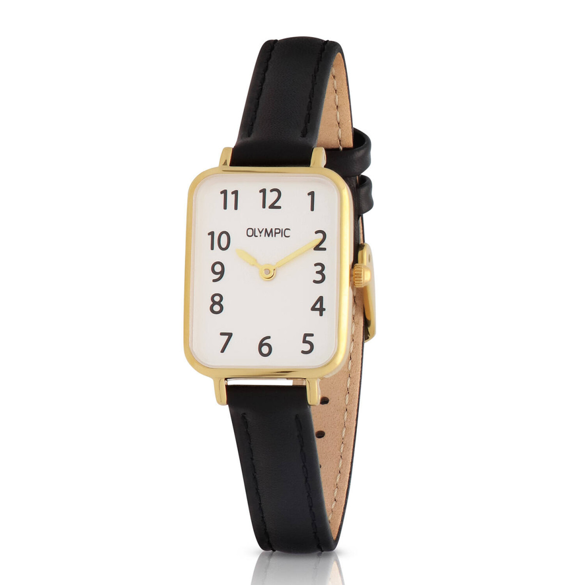 Olympic Tilly OL66DDL011 dameshorloge - Goudkleurig met zwarte leren band - Ø 26 mm