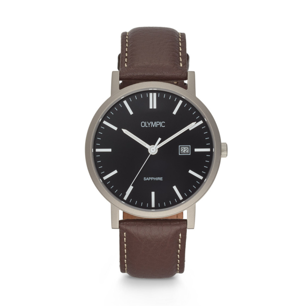 Olympic Titanium OL26HTL222 Herenhorloge met bruine leren band en zwarte wijzerplaat
