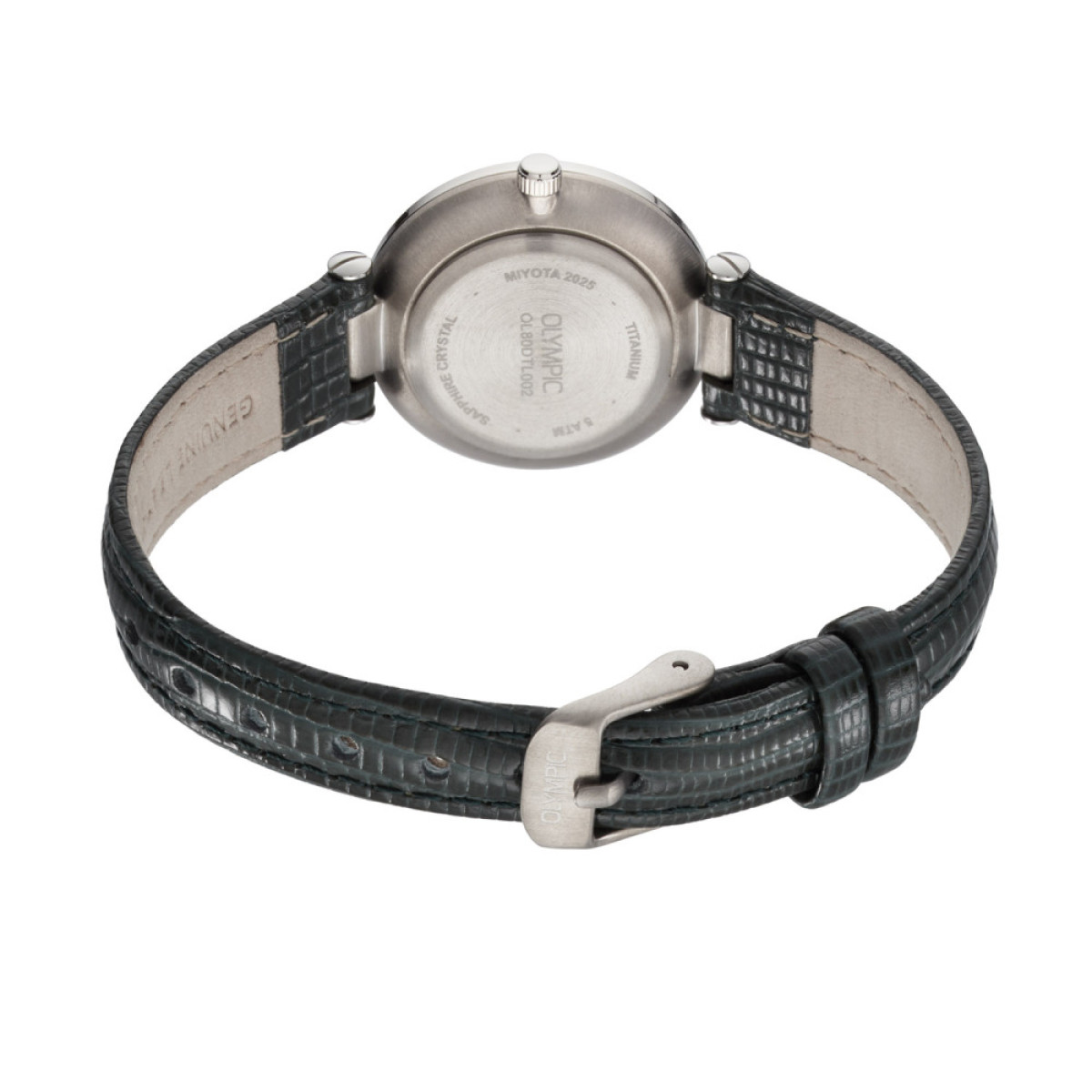 Olympic Titanium OL80DTL002 Dameshorloge met groene leren band en zilverkleurige kast - Ø 28 mm