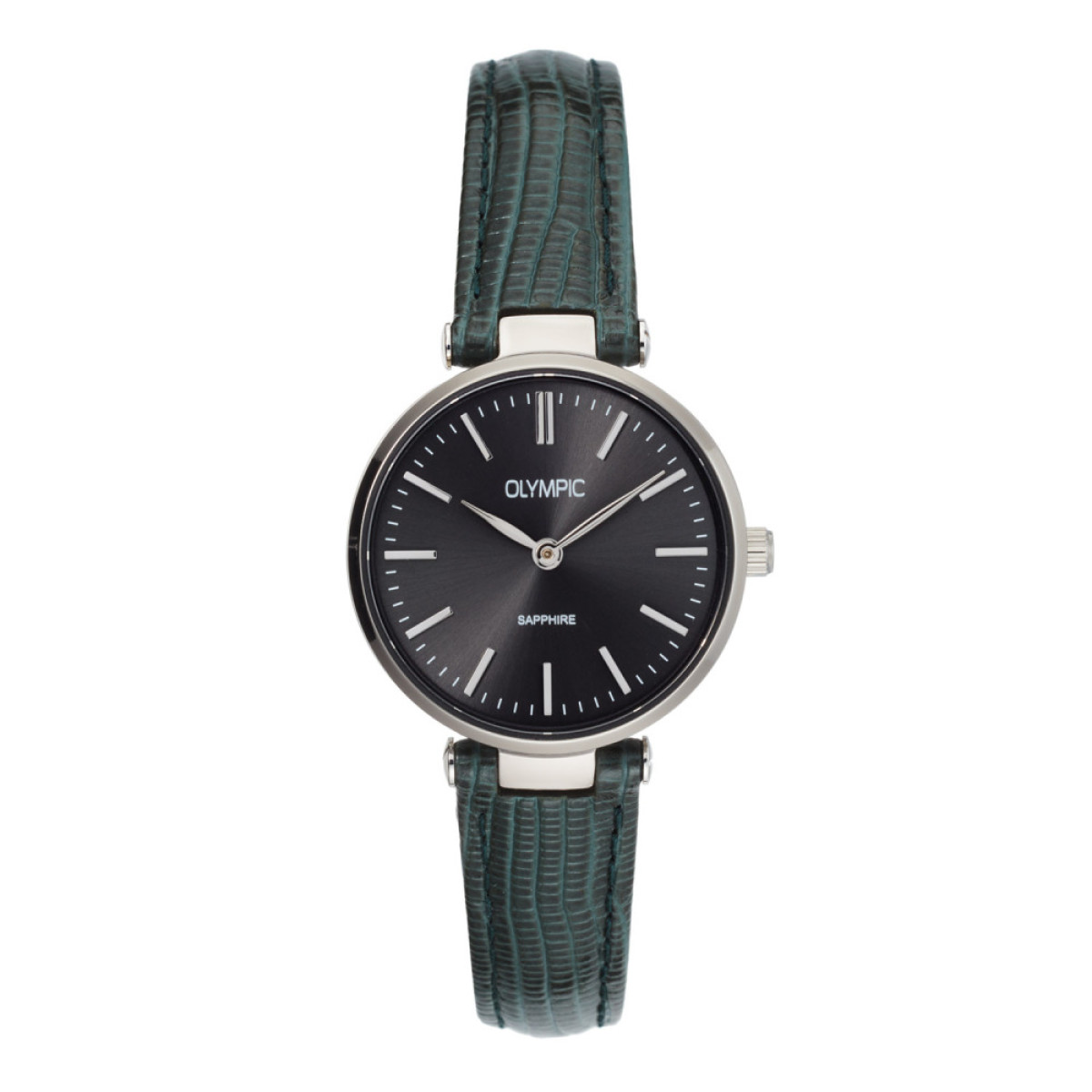 Olympic Titanium OL80DTL002 Dameshorloge met groene leren band en zilverkleurige kast - Ø 28 mm