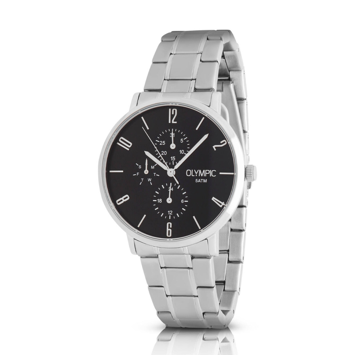 Olympic Tobias OL89HSS076 herenhorloge - Zwart met stalen band - Rond - Diameter 40 mm