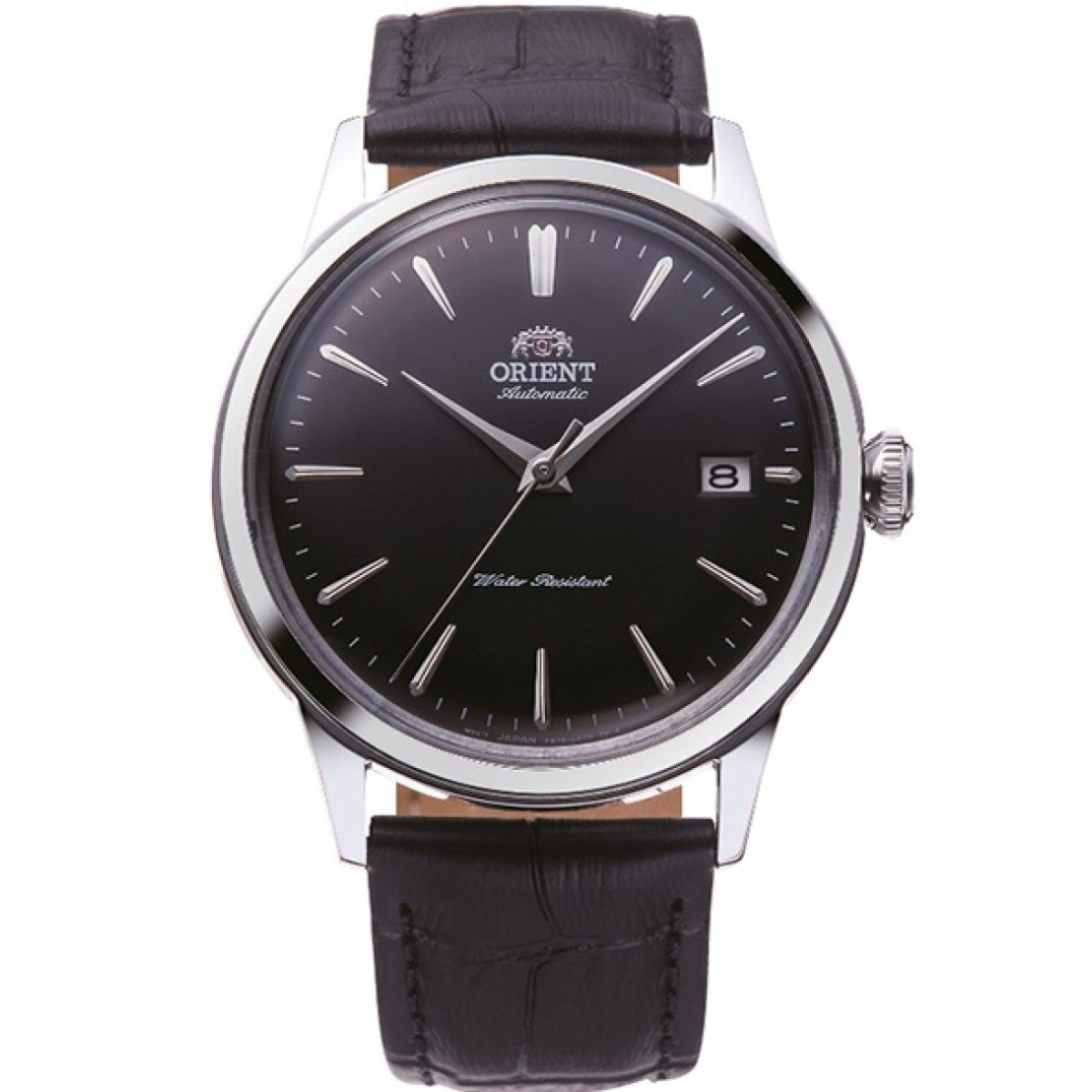 Orient Bambino AC0M02B30B - Herenhorloge met stalen kast en zwarte wijzerplaat en leren horlogeband 38 mm