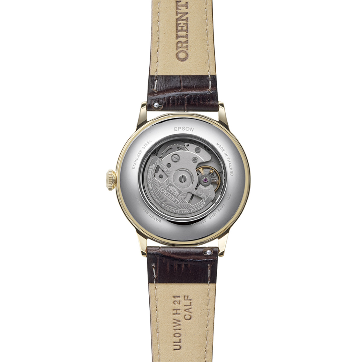 Orient Bambino RA-AC0028S30B automatisch horloge met bruine leren band en goudkleurige kast - Ø 41 mm