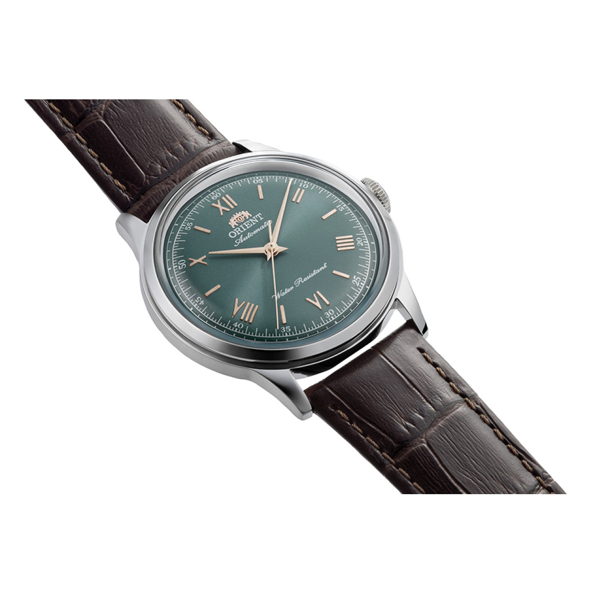 Orient Bambino RA-BB0001E30B herenhorloge met groene wijzerplaat en lederen band