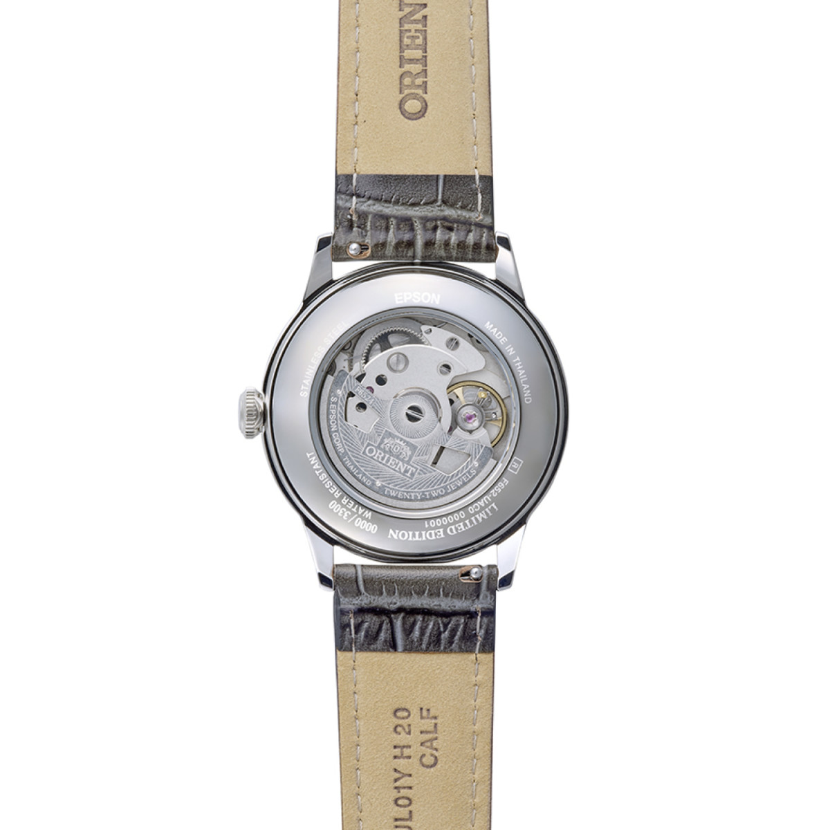 Orient Bambino RA-BB0006N30B automatisch herenhorloge met grijze leren band en stalen kast - Ø 38 mm
