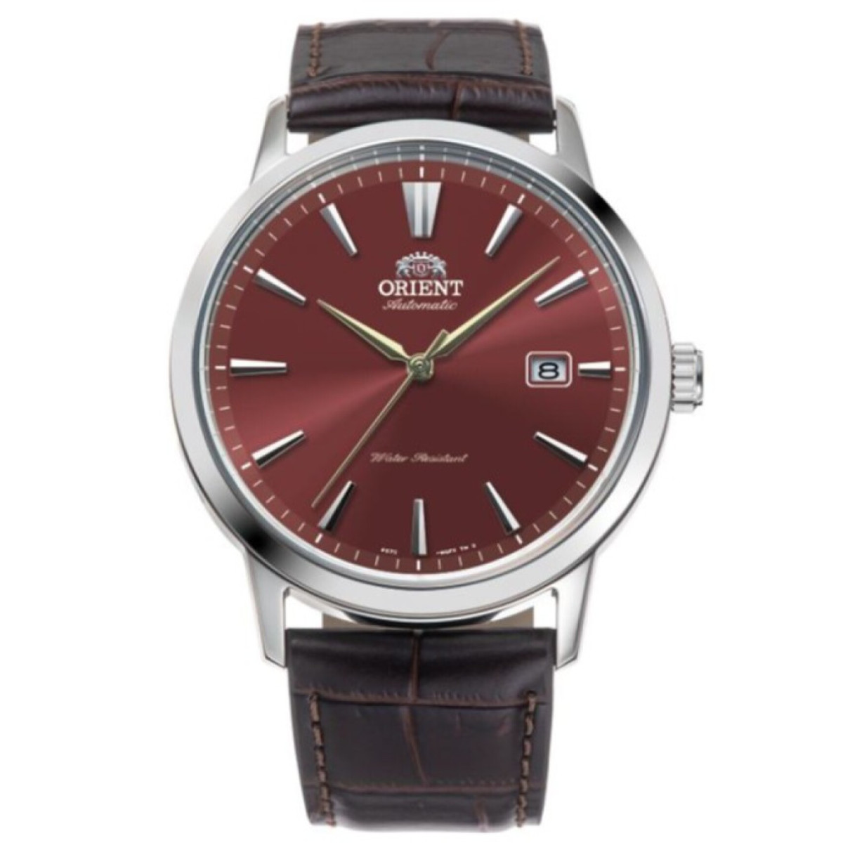 Orient Contemporary RA-AC0F15R automatisch horloge met rode wijzerplaat en bruine leren band - Ø 42 mm