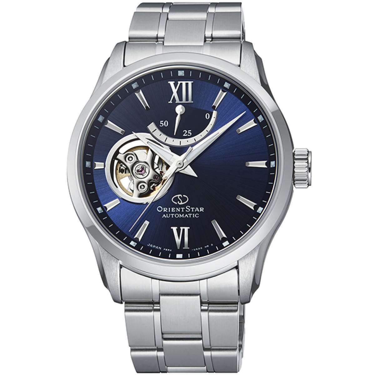 Orient Star Open Heart RE-AT0001L00B - Herenhorloge Automaat van zilverkleurig staal met blauwe wijzerplaat 40 mm
