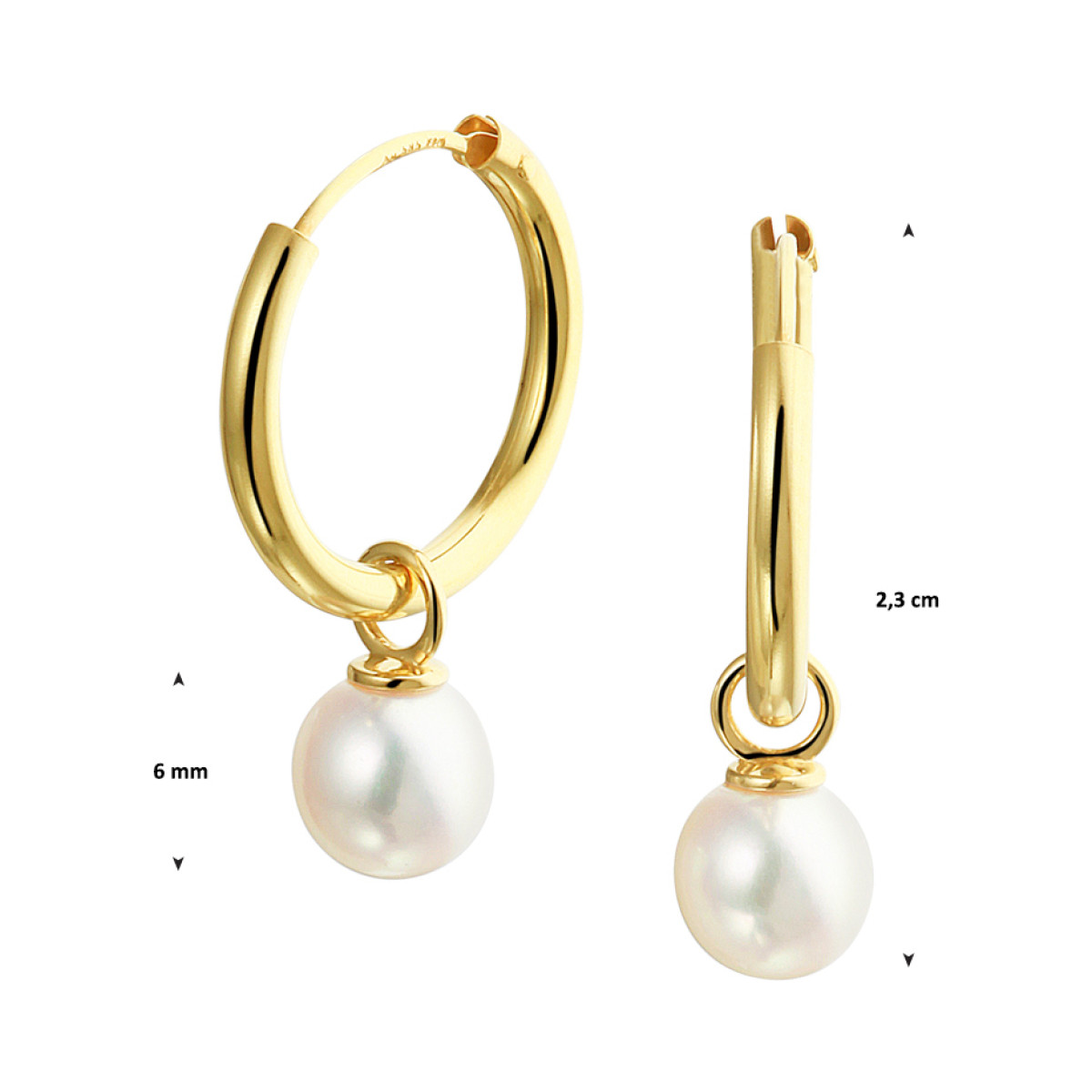 Gouden creolen met parel hangers