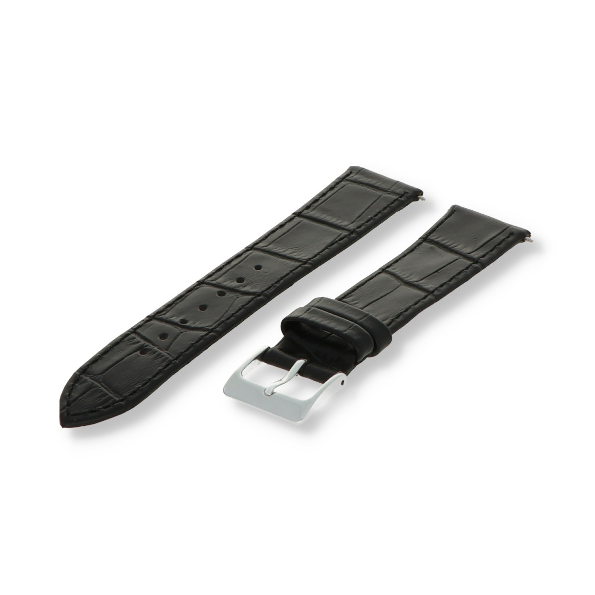 Pex PX11.123ZW08W zwart leren horlogebandje met kroko patroon en zilverkleurige gesp - Breedte 8 mm