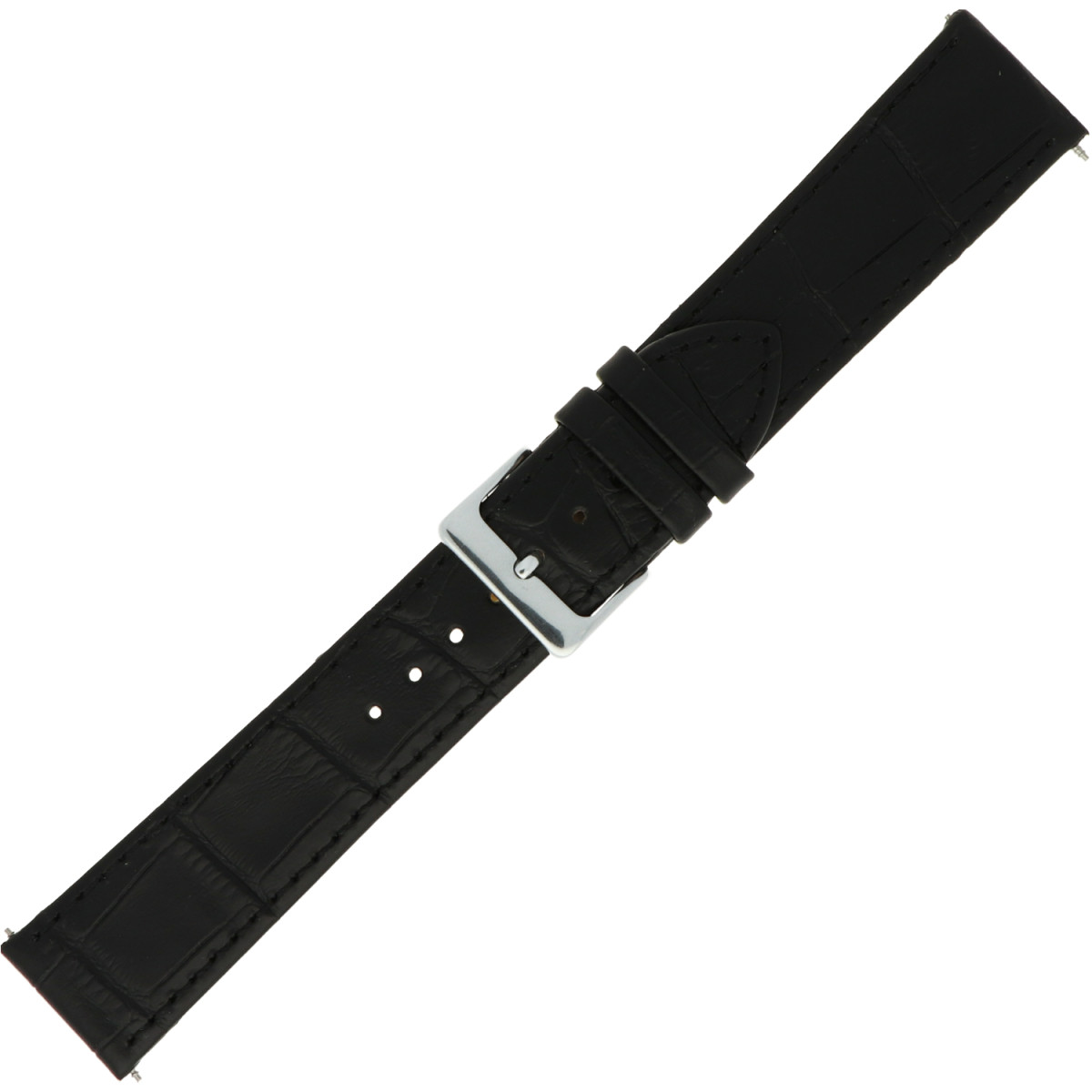 Pex PX11.123ZW08W zwart leren horlogebandje met kroko patroon en zilverkleurige gesp - Breedte 8 mm