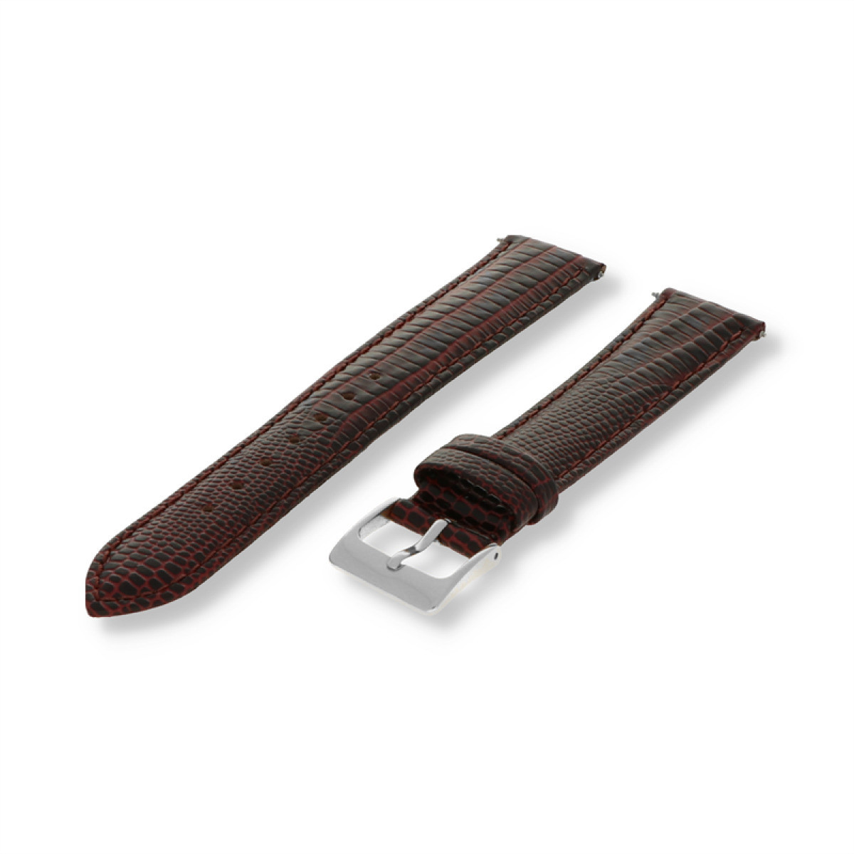 Pex PX12.315DB leren horlogeband met zilverkleurige gesp en donkerbruin hagedis patroon