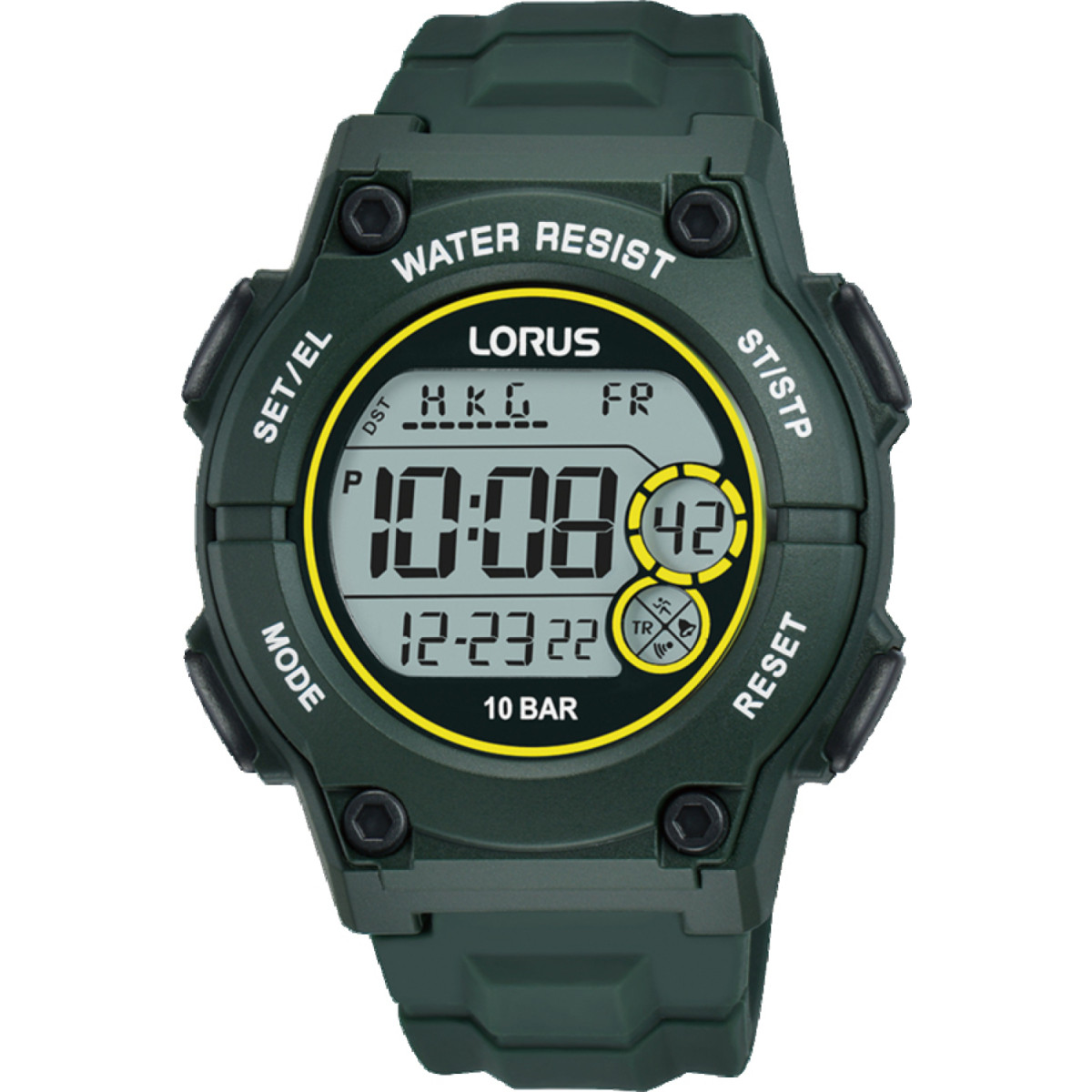 Lorus R2333PX9 herenhorloge van groen kunststof en siliconen band met digitaal display - Ø 42 mm