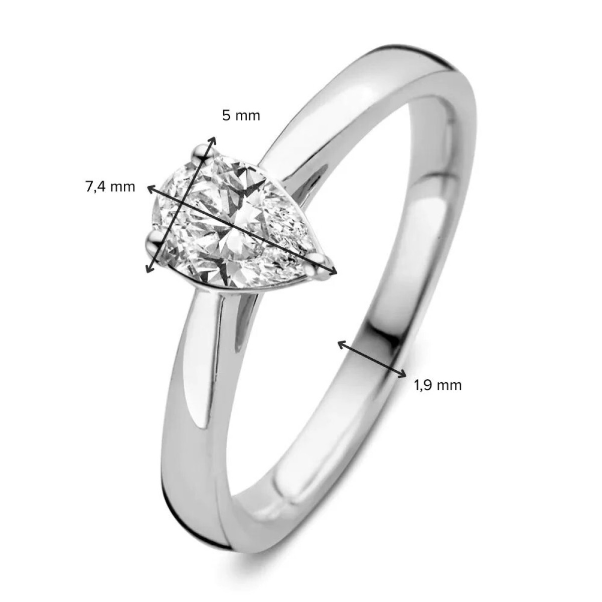 Aurore Ava RA25710050 witgouden solitaire ring met peer lab grown diamant 0.50 crt