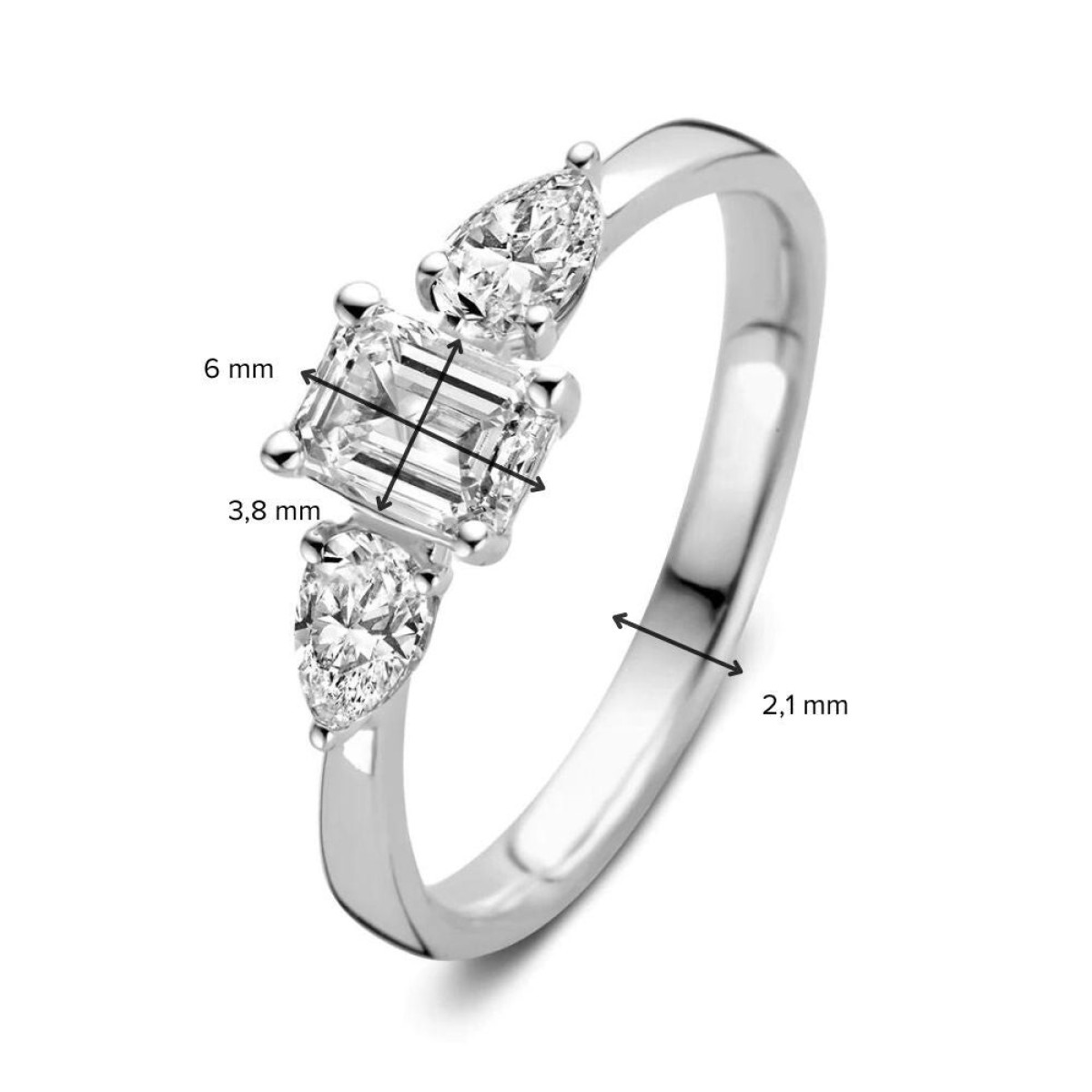 Aurore Lize RA25610090 witgouden trilogy verlovingsring met emerald lab grown diamant 0.90 crt
