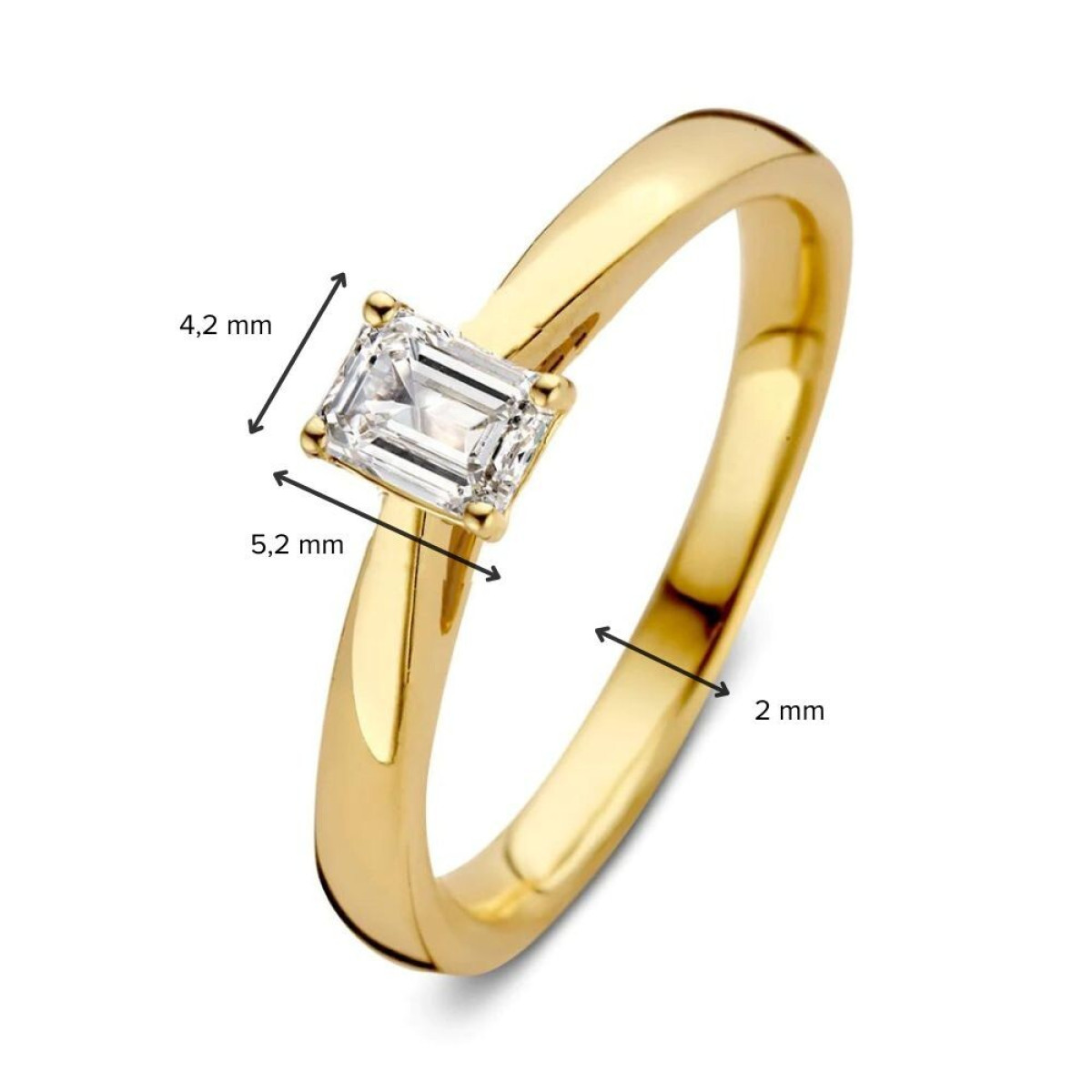 Aurore Nora RA15750030 solitaire ring van 18-karaat goud met emerald lab grown diamant 0.30 crt