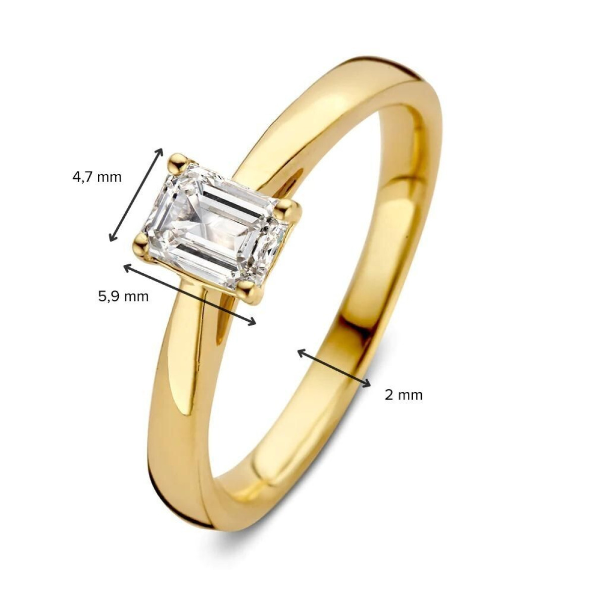 Aurore Nora RA15750050 solitaire ring van 18-karaat goud met emerald lab grown diamant 0.50 crt