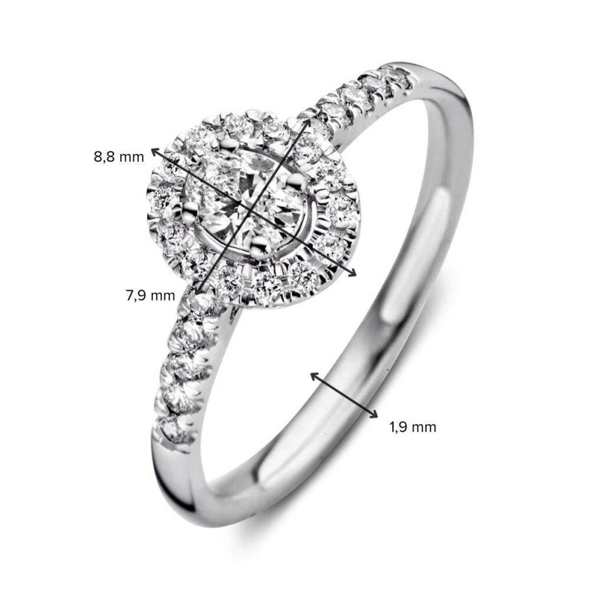 Aurore Rosie RA25400050 halo ring witgoud 18-karaat ovaal lab grown diamant 0.50 crt