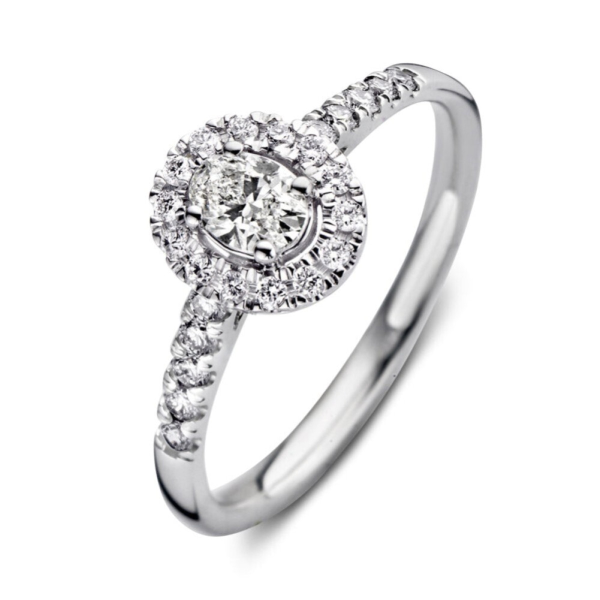Aurore Rosie RA25400050 halo ring witgoud 18-karaat ovaal lab grown diamant 0.50 crt