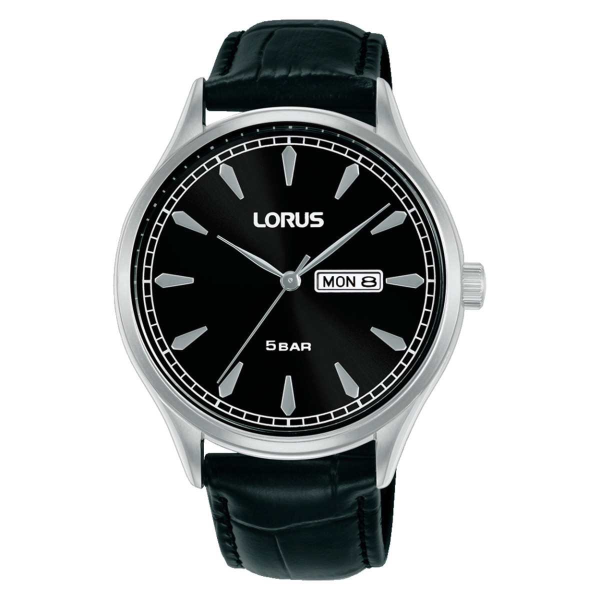 Lorus RH327BX9 herenhorloge met zwarte leren band en zilverkleurige kast - Ø 41 mm