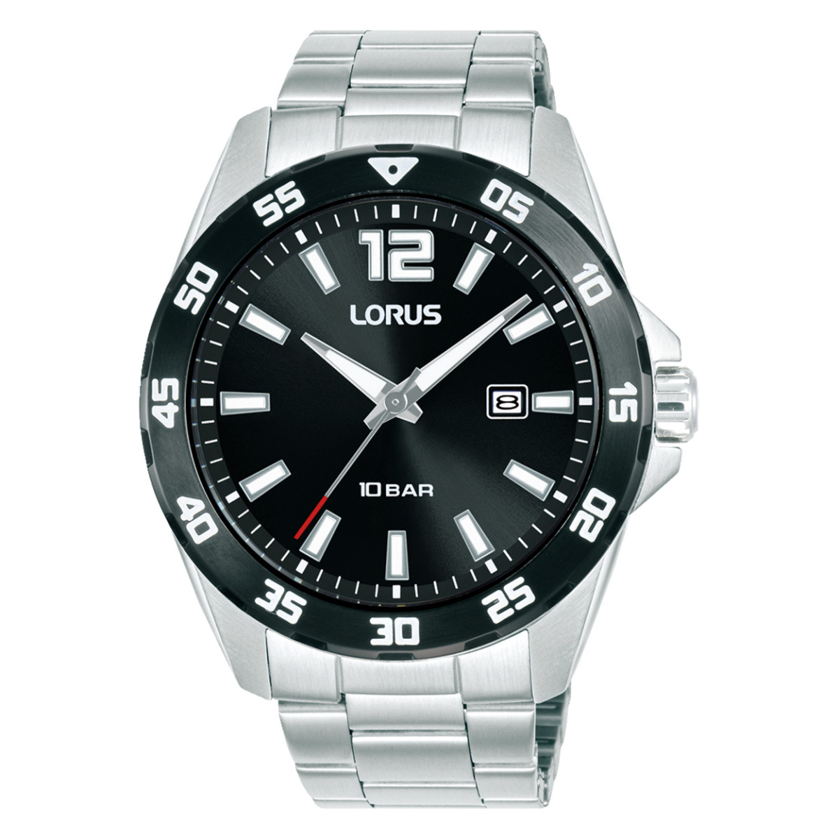 Lorus RH935SX9 stalen herenhorloge met zilverkleurige kast en zwarte wijzerplaat - Ø 43 mm