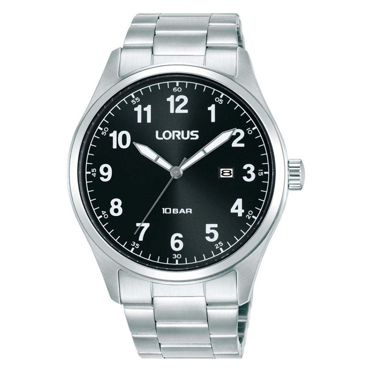 Lorus RH971SX9 herenhorloge zilverkleurig staal zwarte wijzerplaat witte cijfers - Ø 42 mm