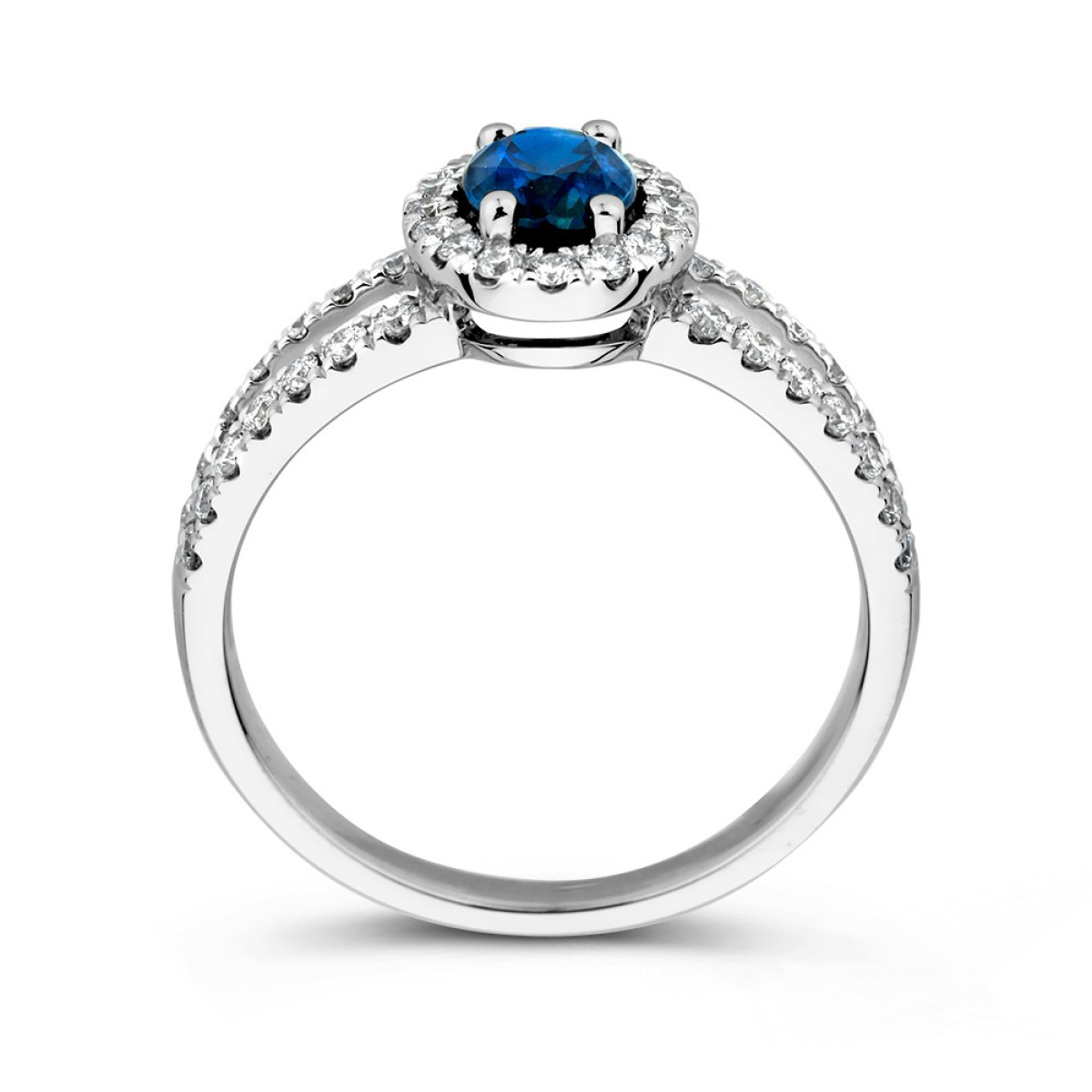 Witgouden diamanten ring met blauwe saffier