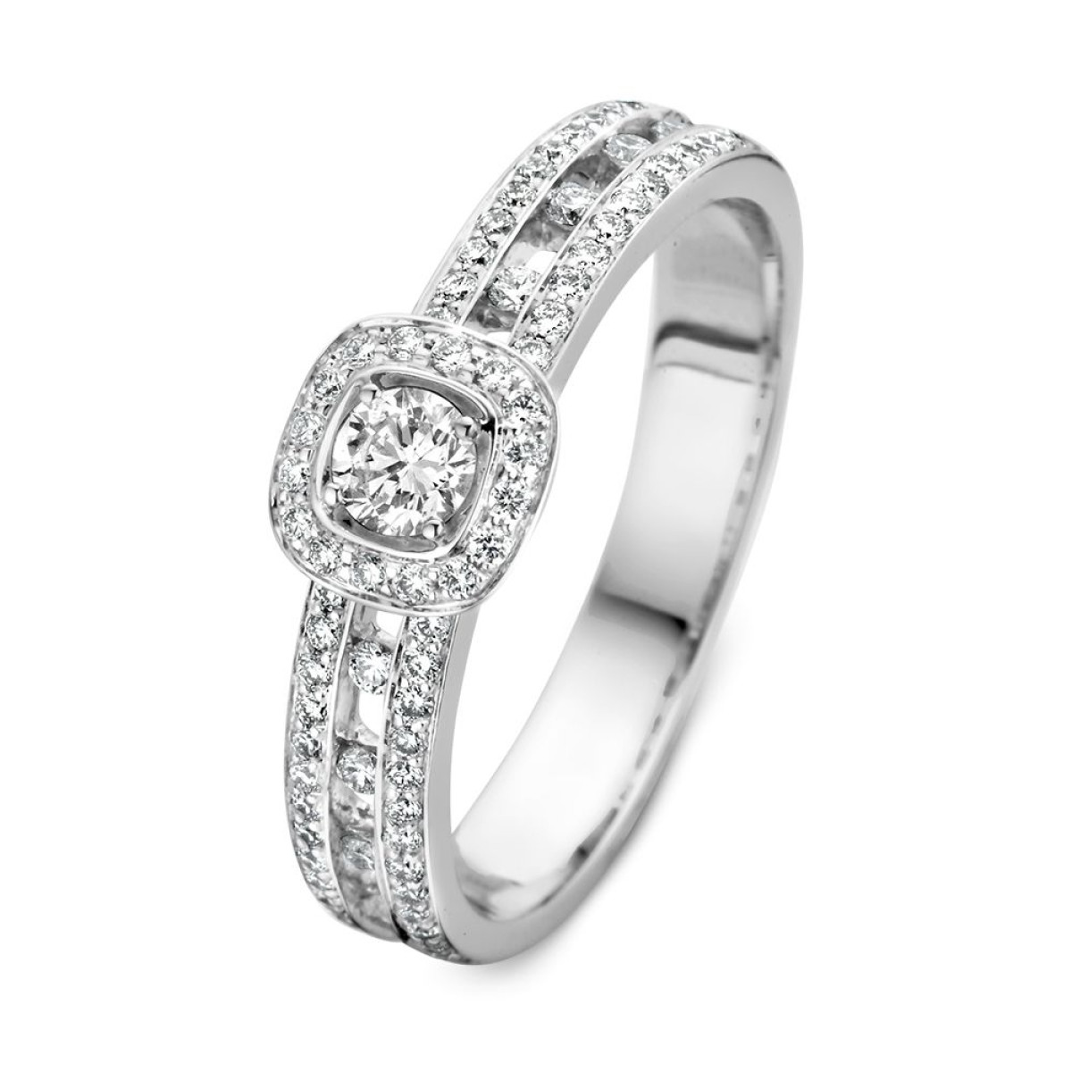 Witgouden diamanten ring met vierkante zetting