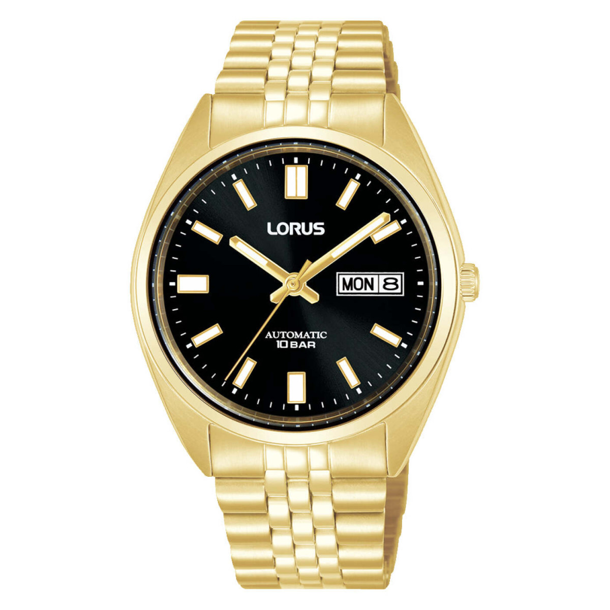 Lorus RL434CX9 automatisch herenhorloge met gold plated stalen schakelband en zwarte wijzerplaat - Ø 39 mm