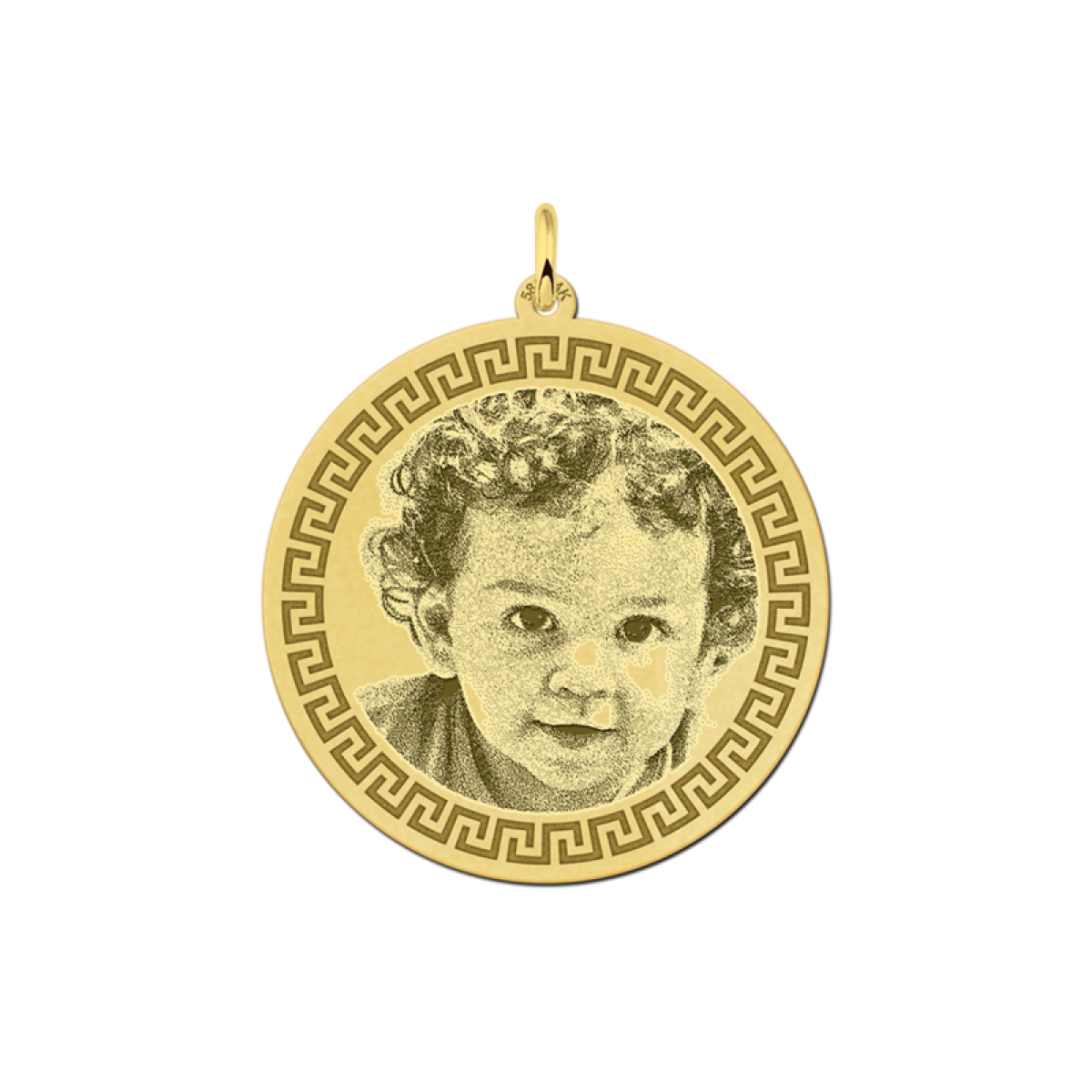 Ronde foto hanger van goud met meanderrand - 33 mm - Names4ever