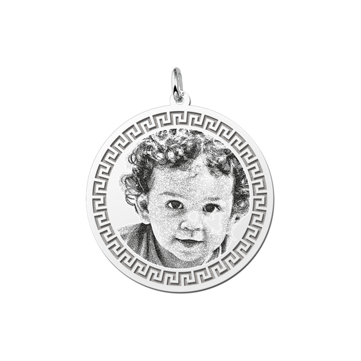 Ronde foto hanger van zilver met meanderrand - 33 mm - Names4ever