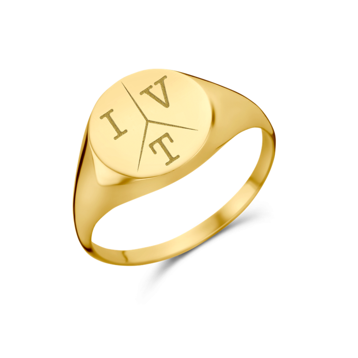 Ronde gouden zegelring met drie initialen