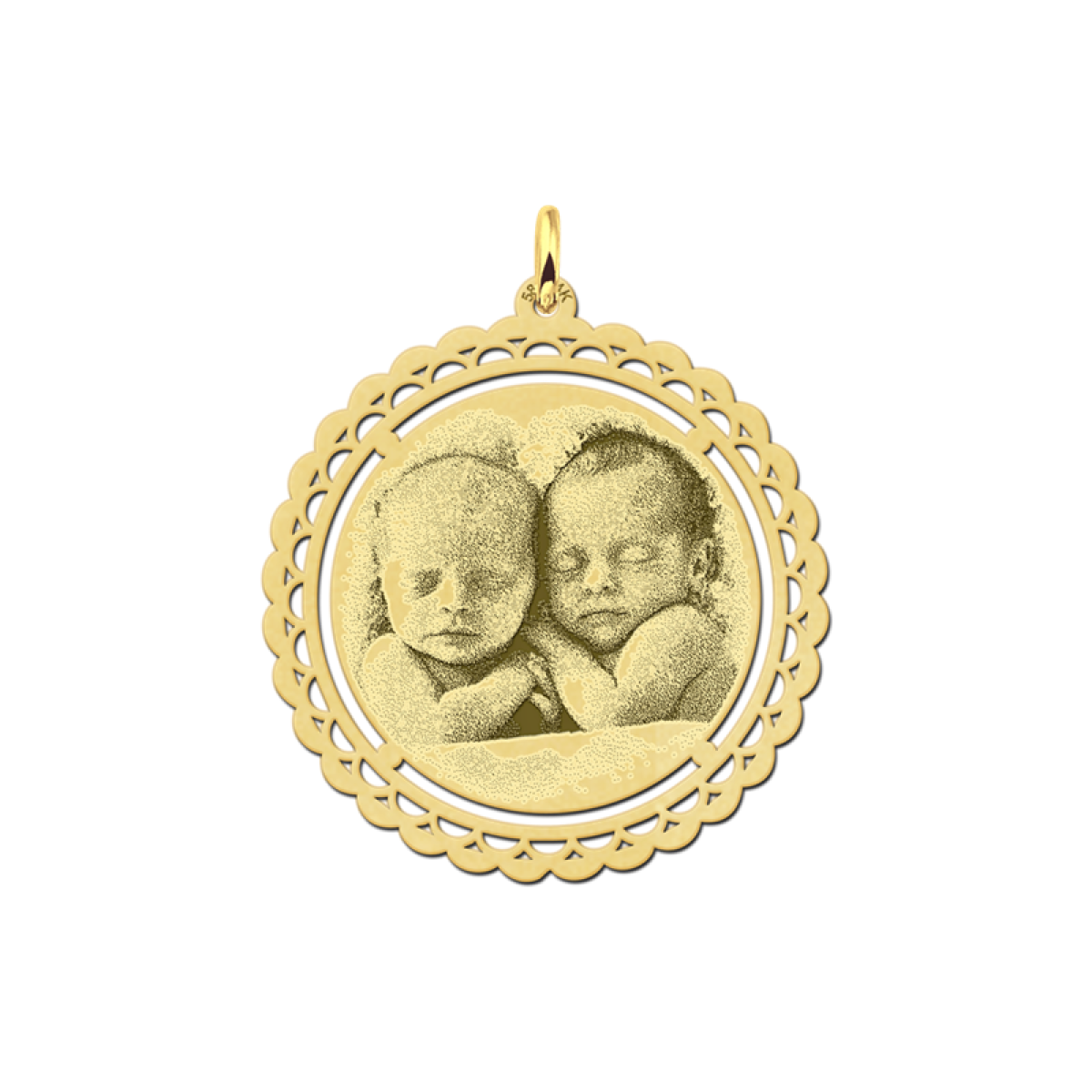 Ronde hanger met foto gravure van goud - 33 mm - Names4ever