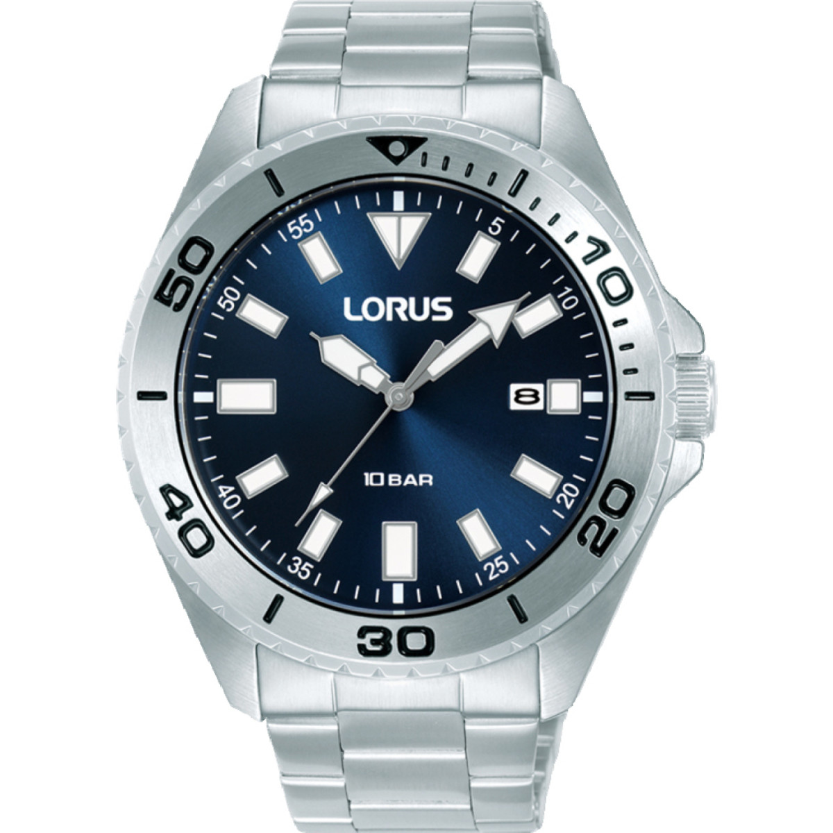 Lorus RXH51KX9 herenhorloge van zilverkleurig staal met blauwe wijzerplaat en datumweergave - Ø 44 mm