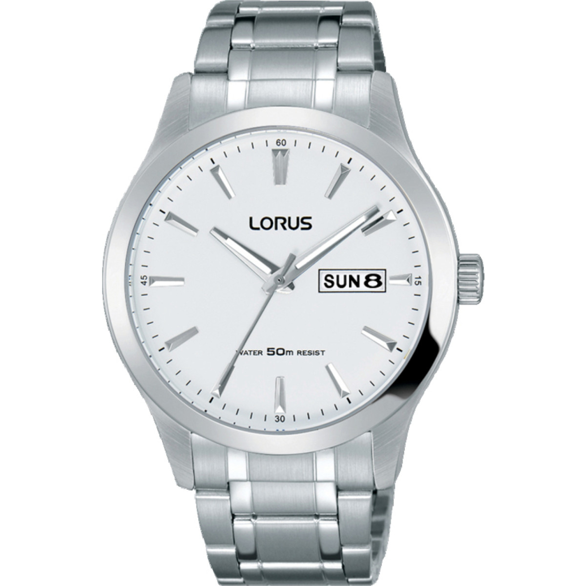 Lorus RXN25DX5 herenhorloge van zilverkleurig staal met witte wijzerplaat met datumweergave - Ø 40 mm