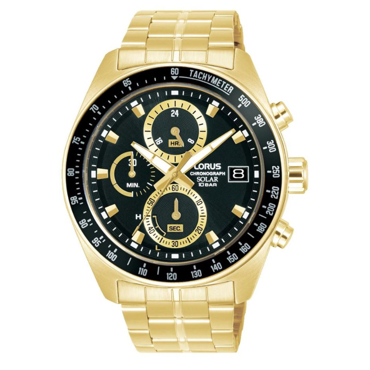Lorus RZ622AX9 herenhorloge goudkleurig staal met chronograaf en zwart wijzerplaat - ø 43 mm