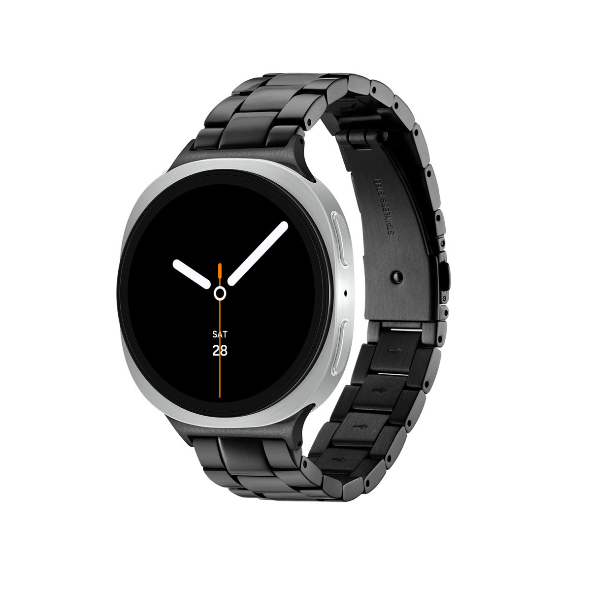 Samsung Galaxy Watch 8 SA.L330SBS20 zwarte smartwatch met stalen band en zilverkleurige kast - ø 44 mm