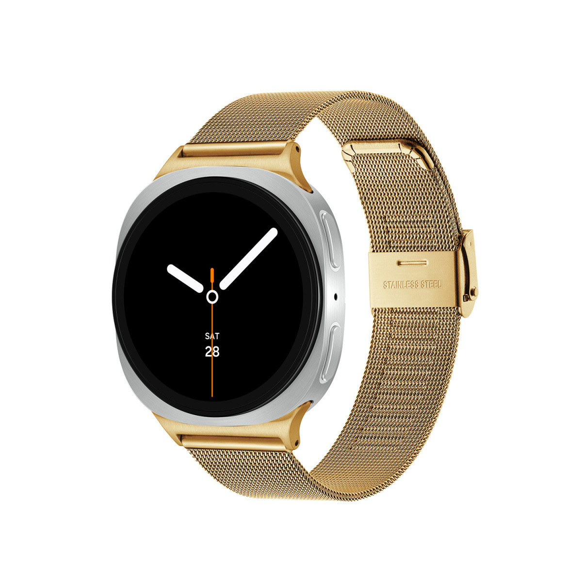 Samsung Galaxy Watch 8 SA.L330SGM20 bicolor smartwatch met goudkleurige band en fijn mesh patroon - ø 44 mm