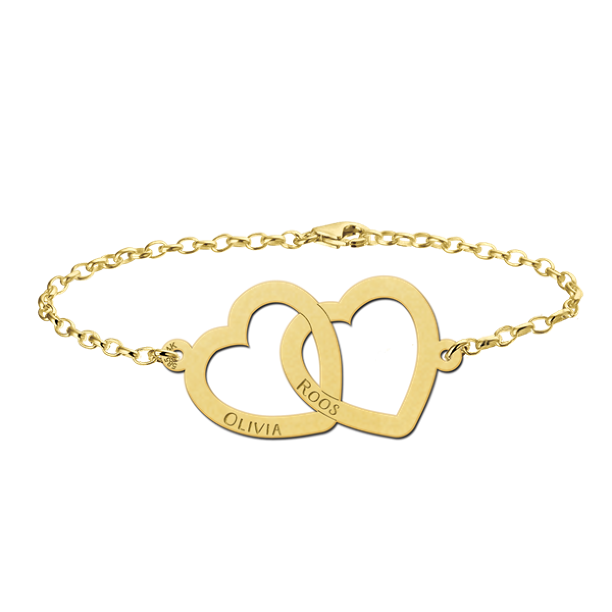 Gouden moeder en dochter armbanden met hartjes 