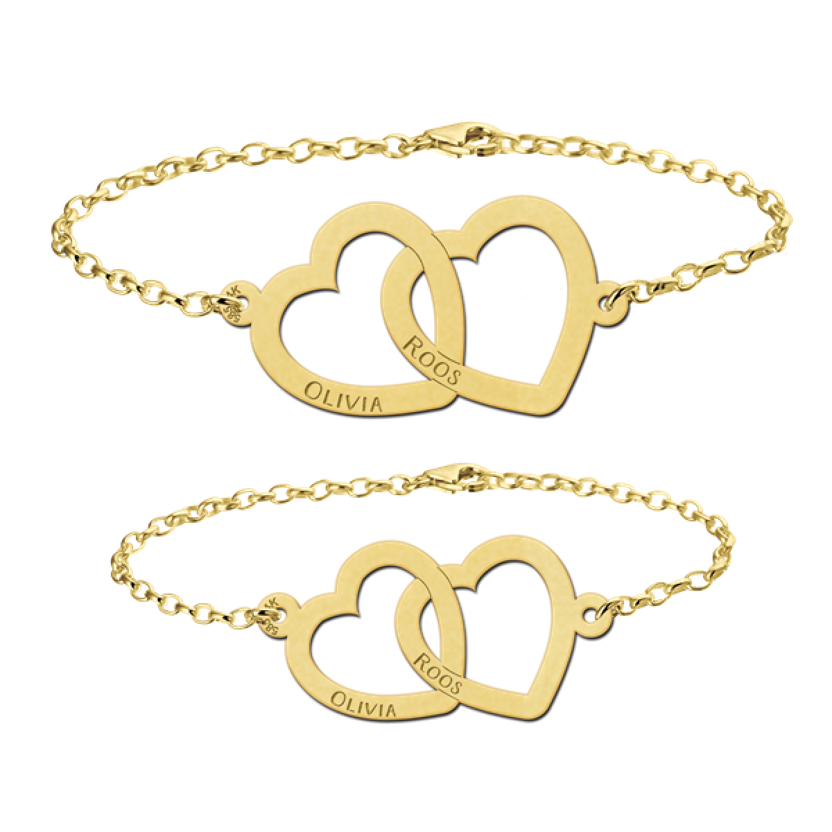 Gouden moeder en dochter armbanden met hartjes 