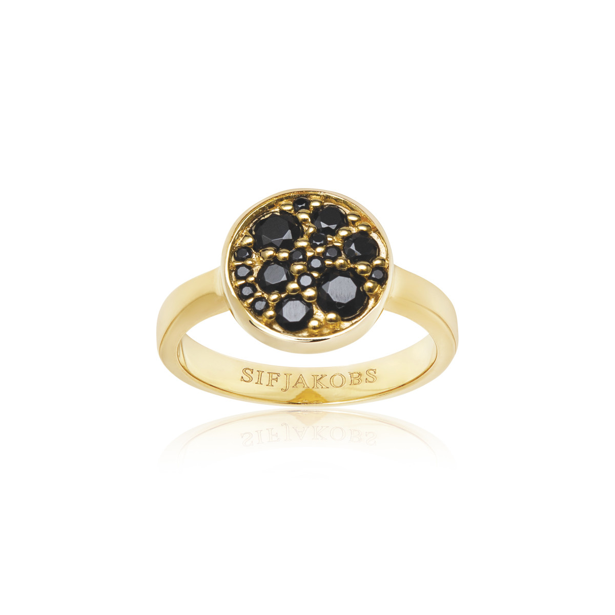 Olympic Novara SJ-R1056-BK-YG goudkleurige ring met zwarte zirkonia cirkel bovenkant