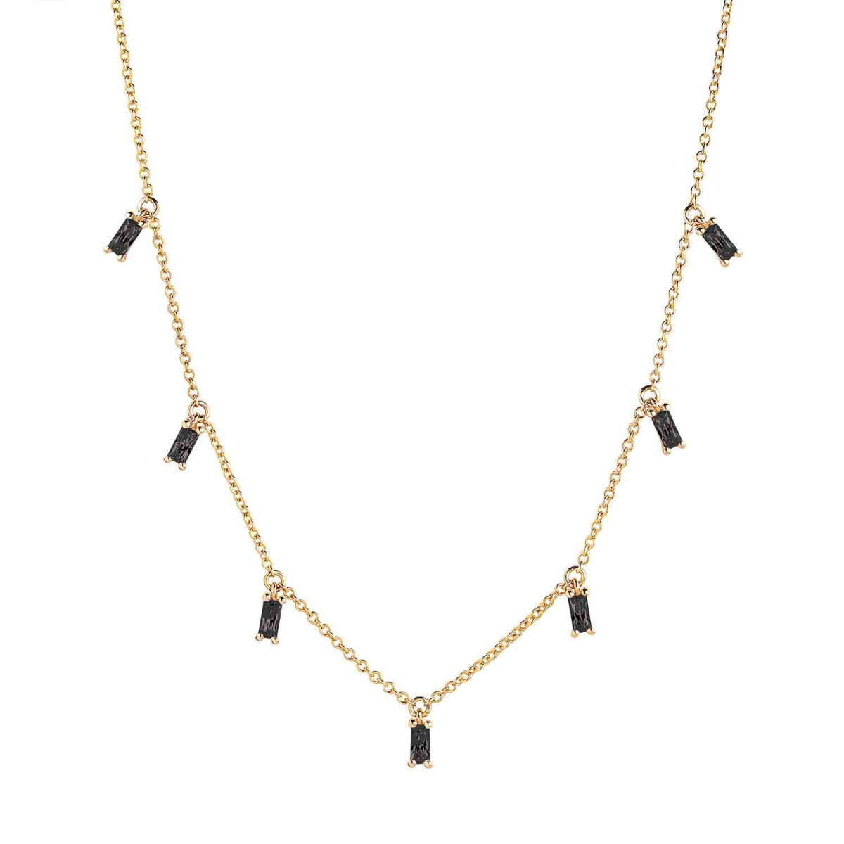 Sif Jakobs 18-karaat gold plated ketting met rechthoekige zwarte zirkonia's SJ-C1074-CZ-YG