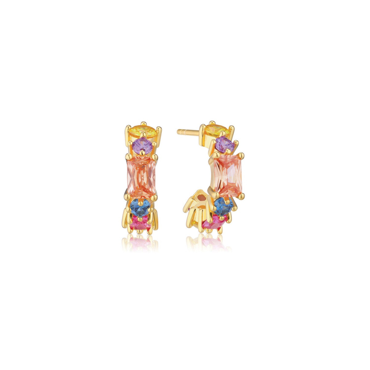 Sif Jakobs gold plated stekercreolen met gele, paarse, (zalm)roze en blauwe zirkonia's SJ-E12311-XCZ-YG