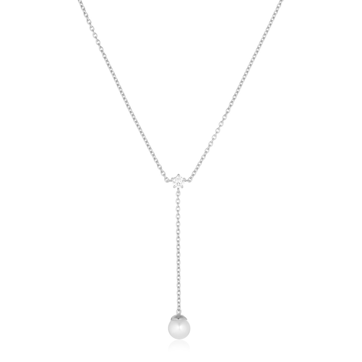 Sif Jakobs Adria SJ-N12254-PCZ zilveren ketting met parel en zirkonia 6 mm breed - Lengte 45 cm
