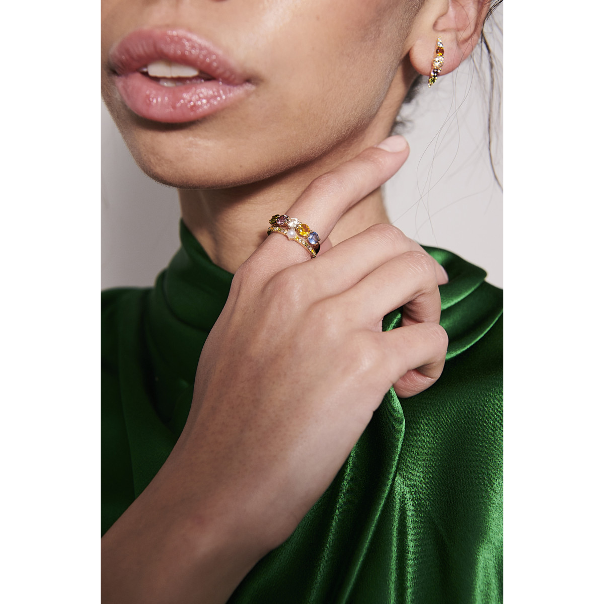 Sif Jakobs Belluno SJ-R42127-ACZ-SG gold plated ring met zirkonia kleurrijk 4.5 mm breed