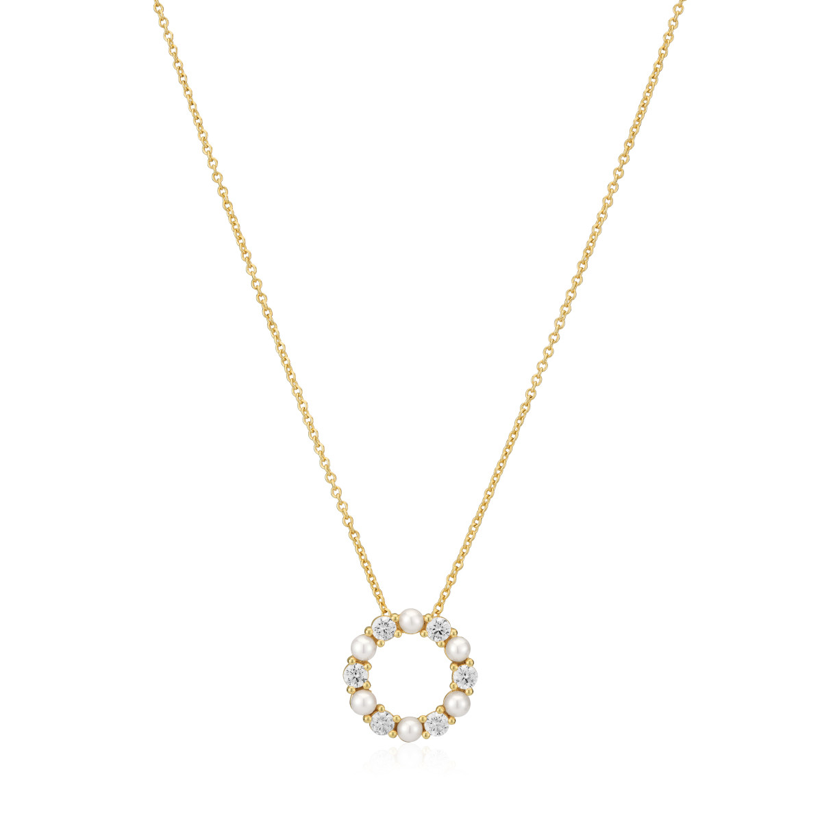 Sif Jakobs Biella SJ-N2432-PCZ-YG gold plated ketting met zirkonia's en zoetwaterparel - Lengte