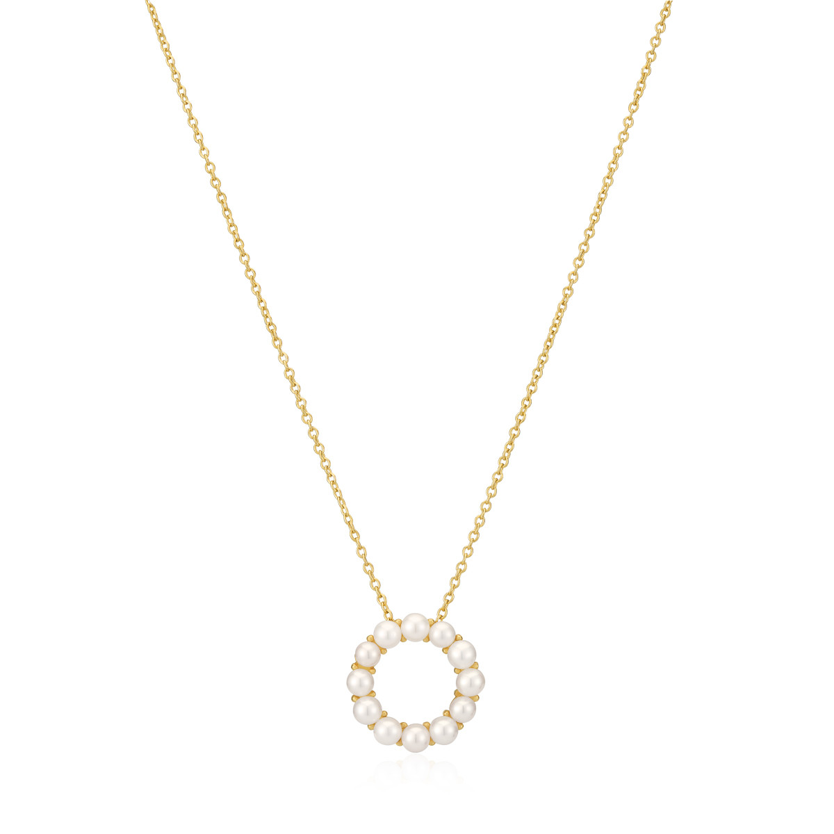 Sif Jakobs Biella SJ-N2433-P-YG gold plated ketting met cirkelvormige hanger en zoetwaterparels - Lengte